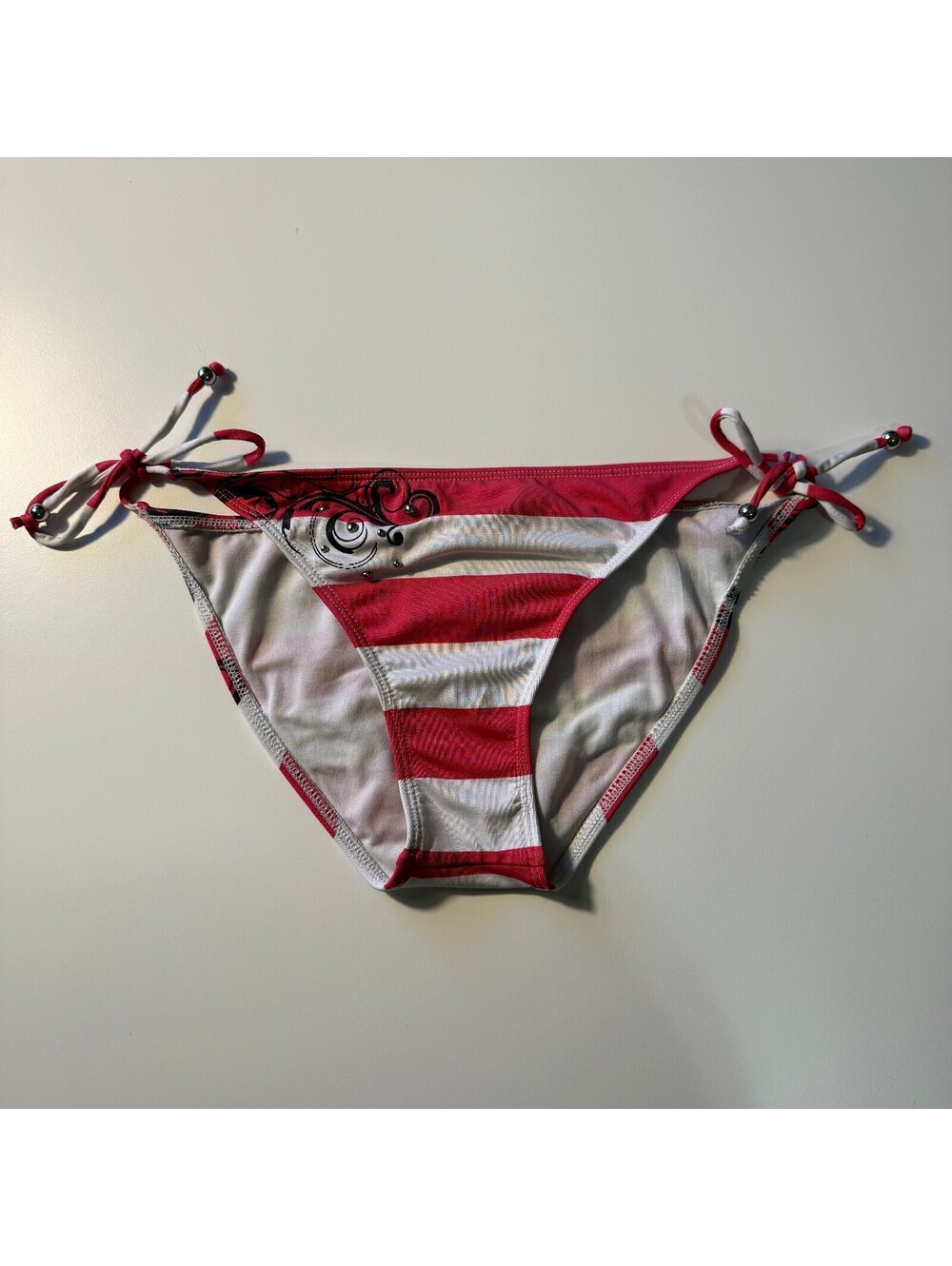 Y2K Guess Tie Detail Bikini Bottoms Pink Striped Surfer Girl Coastal Early 2000s